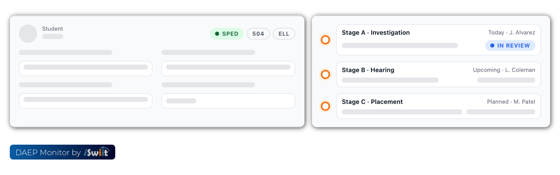DAEP Monitor referral screen showing student flags and required fields